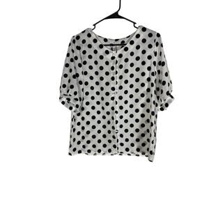 NWT Women's xiao xiao White Polka Dot Button Down Blouse Size Large